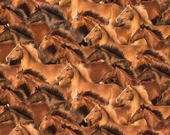 Spurs & Spirit Horses Brown 4521-39, Blank Quilting, Quality Cotton Fabric by the Half Yard