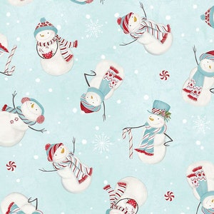 Frosty Merry Mints, Snowman Toss Teal 27654-443, Wilmington Prints, Snowman Fabric, Quilting Cotton, Fabric by the Yard and Half Yard
