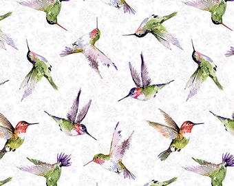 Hummingbird White Floral Drawing Pattern Print Throw Blanket