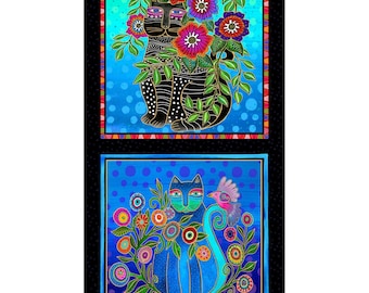 Fantasticats, Pillow Panel Black, Gold Metallic 4338-3M, Laurel Burch, Clothworks Quality Quilting Cotton Fabric