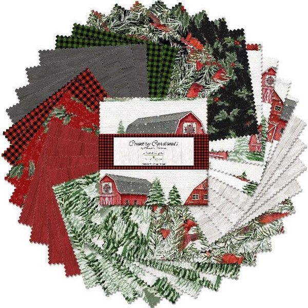Country Cardinals Charm Pack, Danielle Murray, Wilmington Prints, Precut Fabric, 5x5 Charm Pack, Fabric Squares, Quilting Cotton