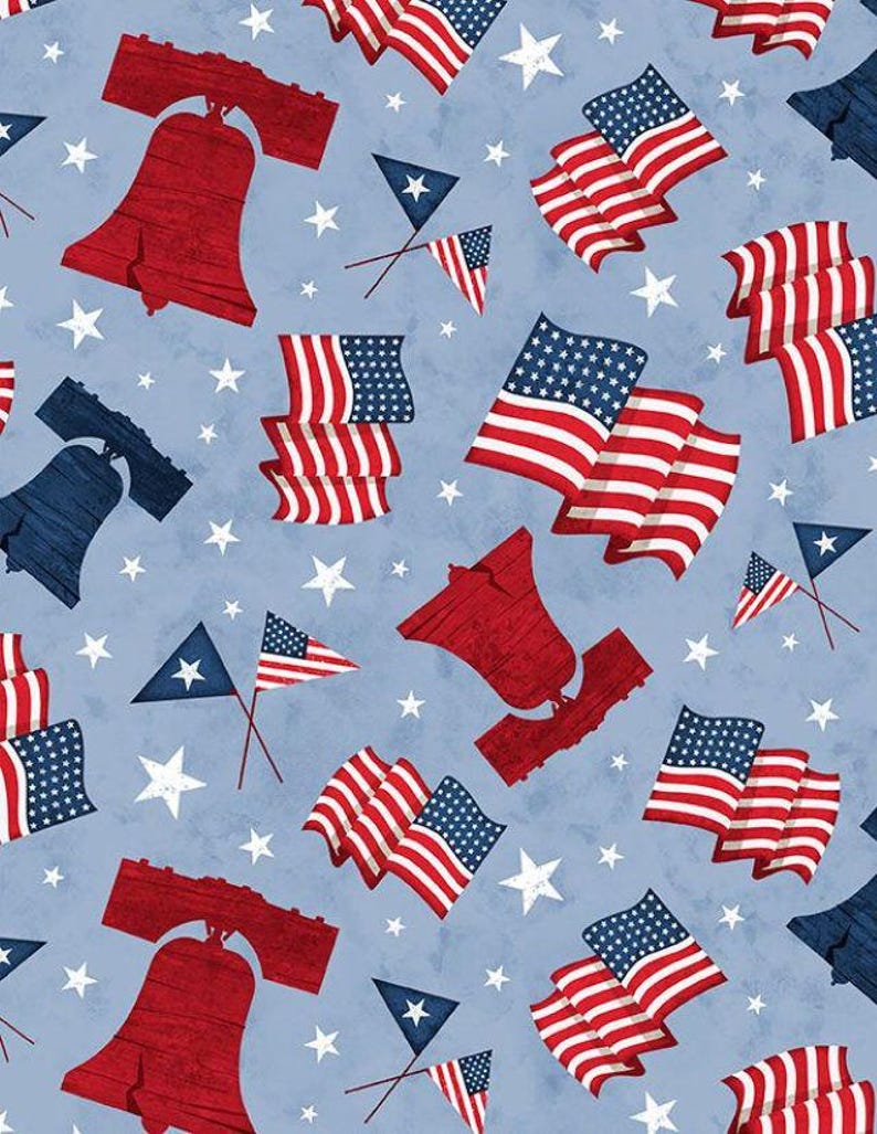 Founding Glory, Liberty Symbols Med. Blue 49362-413, Wilmington Prints ...