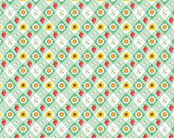 A Wildflower Heart, Cottage Picnic Light Teal 16515 80, Katie Daisy, Benartex, Quality Quilting Cotton Fabric, Priced/Sold by the Half Yard