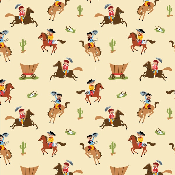 Western Theme Fabric, Children's Fabric, Horse Fabric, Howdy Pard'ner, Wagon D32-T, Freckle & Lollie, Quilting Cotton, Fabric By The Yard