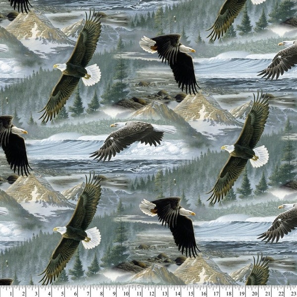 End of Bolt 14", Eagle Fabric, Flying Eagle Fabric, Soaring Along The Shore, Patriotic Fabric, David Textiles, Quilting Cotton Fabric