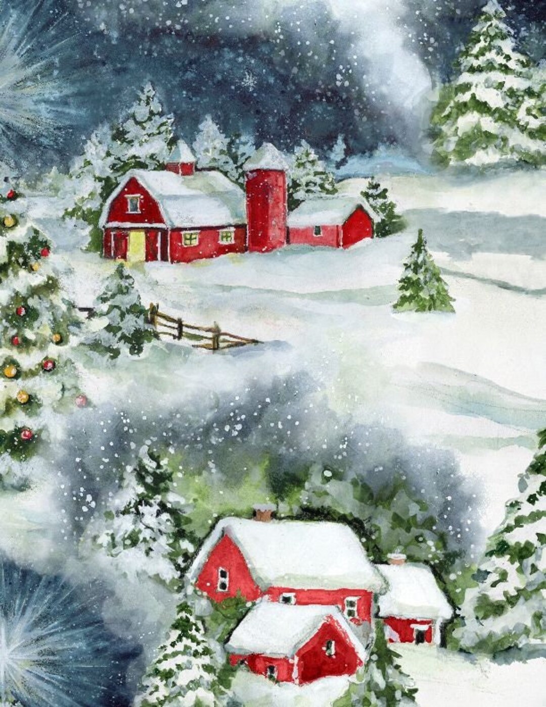 Winter Scene Fabric Red Barn Fabric Winter Hollow Scenic Etsy