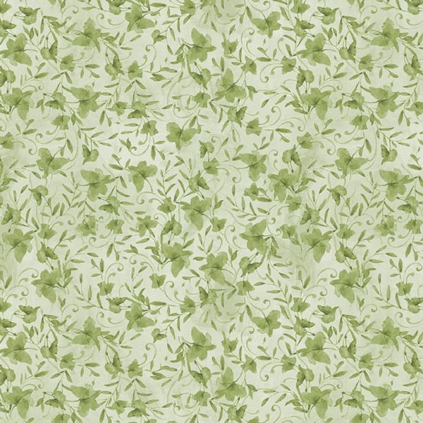 Green Leaf Fabric, Gnome & Garden, Leaf Toss Green 39778-717, Susan Winget, Wilmington Prints, Quilting Cotton, Fabric By The Yard