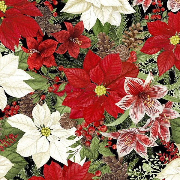 Christmas Floral Fabric, Tartan Holiday, Packed Florals 27663-973, Danielle Leone, Wilmington Prints, Quilting Cotton, Fabric By The Yard