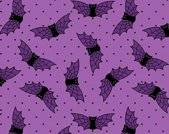 Bones and Bouquets, Bats Purple 7877 55, Kathleen Francour, Studio E Fabrics, Quality Quilting Cotton Fabric, Priced/Sold by the Half Yard