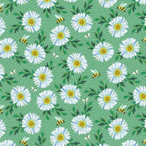 A Wildflower Heart, Daisy Scatter Teal 16513 84, Katie Daisy for Benartex, Floral Fabric, Priced/Sold by the Half Yard