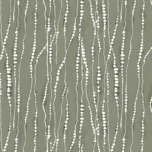 May include: A seamless pattern featuring white beaded strands on a sage green background. The strands are arranged vertically and create a subtle, organic texture.