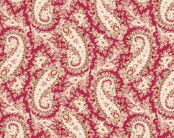 Red Paisley Fabric, Red Rose Fabric, American Beauty, Paisley Rose 10251-R, Maywood Studio, Quilting Cotton Fabric By The Yard