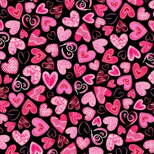 Benartex Kanvas Studio Hugs & Kisses 12562-10 Hearts Candy Love Words Fabric Pearlized Valentines Day Quilt Fabric by the Yard Cotton