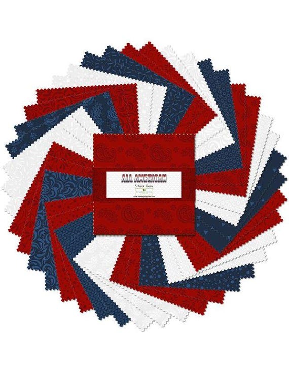 Preorder: All American Charm Pack, Wilmington Prints, Patriotic Precuts, 42 Squares, 5" x 5" Quilting Cotton Fabric, Feb. 2026