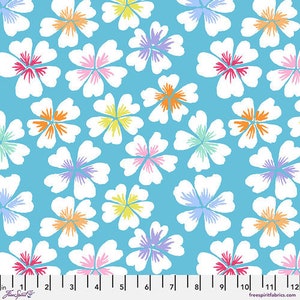 Petals, Sky Blue, Kaffe Fassett, FreeSpirit Fabrics, Floral Fabric, 100% Quality Quilting Cotton, Fabric By The Yard and Half Yard