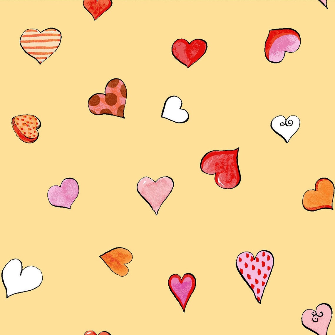 Striped Heart Fabric Polka Dot Heart Fabric Hearts Light Etsy