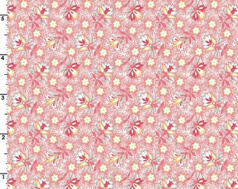 Può includere: Un tessuto fantasia con un motivo floreale ripetuto. Il design presenta fiori stilizzati nei toni del rosa, giallo e bianco su sfondo crema. I fiori sono disposti fittamente, creando un effetto strutturato. Misure in centimetri.