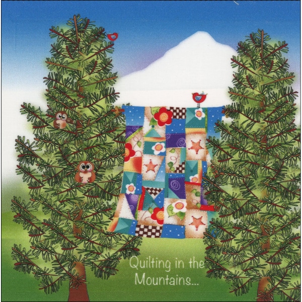 Owl Fabric Panel, Bird Fabric Panel, Pine Trees Fabric, Quilt Mountain JHD7-2, Jody Houghton Designs, Gift for Quilter, 7.5" Panel