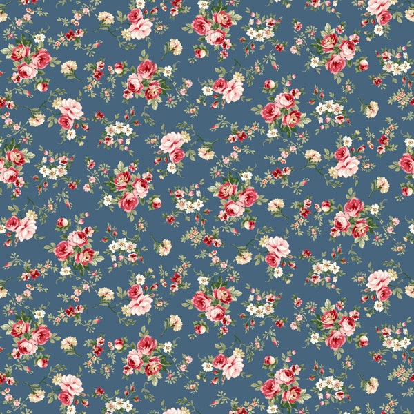 Petite Rose Fabric, Small Floral Fabric, American Beauty, Scattered Petite Rose 10253-B, Maywood Studio, Quilting Cotton Fabric By The Yard