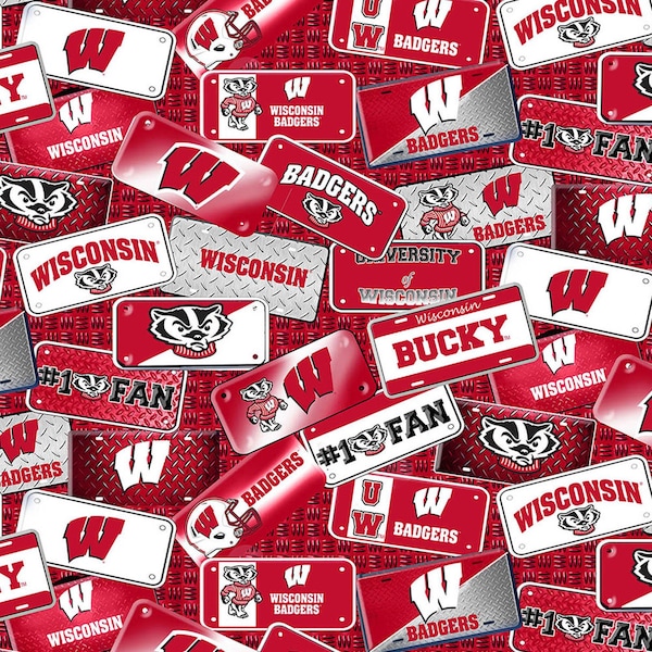 Bucky Badger, Badgers License Plates, Badgers Football, Badgers Fabric #1210, Sykel Enterprises, Quilting Cotton, Fabric By The Yard