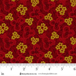 Preorder: Flower Pot Prints Scatter Garden Red 1115-88, Kim Diehl, Henry Glass, Quality Cotton Fabric by the Half Yard, May 2026