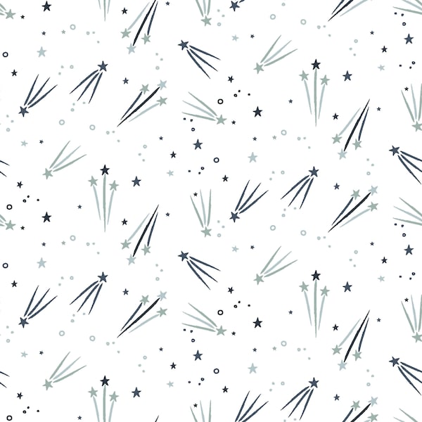 End of Bolt 17", Flannel Star Fabric, Starry Adventures, Shooting Stars White 20256, Lisa Perry, 3 Wishes Fabric, Quilting Cotton Fabric