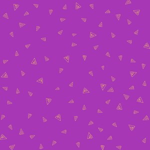 May include: A purple background with a repeating pattern of yellow triangles. The triangles are outlined in a darker yellow and have a spiral design inside.