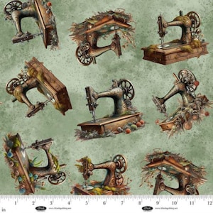 Forget Me Not, Sewing Machines Sage 4286-64, Marilyn Lee, Blank Quilting Cotton Fabric, Priced/Sold by the Half Yard
