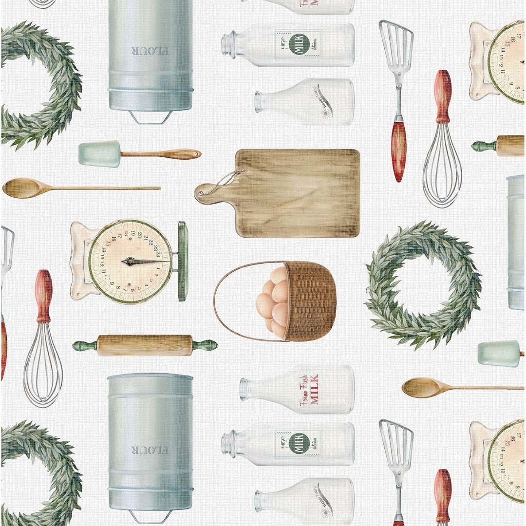 Kitchen Baking Fabric, Farm House, Tossed Flour, Eggs Milk 75791