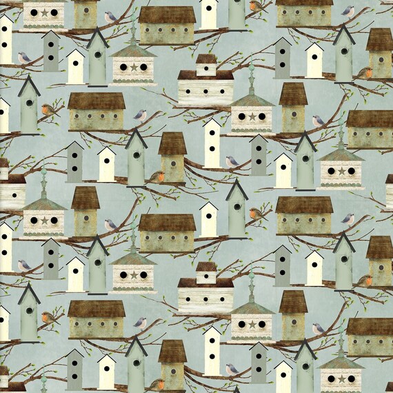 Bird House Fabric Bird Fabric Spring Fabric A Touch of Etsy