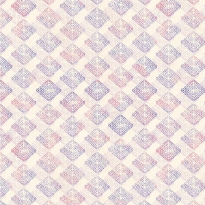 May include: A seamless pattern with a repeating geometric design. The pattern is made up of small, diamond-shaped figures in shades of purple and pink on a white background.