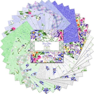 Floral Flutter Charm Pack, Wilmington Prints, 5x5 Precut Fabric Squares, Hummingbird & Flower Quilting Cotton