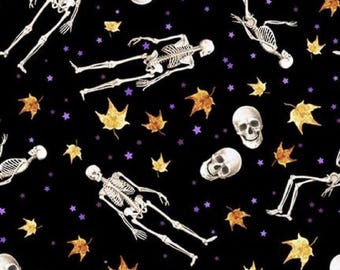 Bones and Bouquets, Skeletons Black 7872 99, Studio E Fabrics, Quality Quilting Cotton Fabric, Priced/Sold by the Half Yard