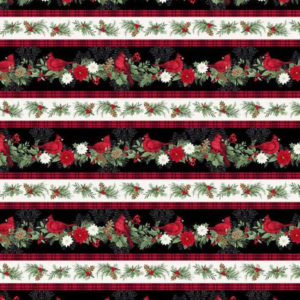 Cardinal Charm Repeating Stripe Multi 39927-139, Susan Winget, Wilmington Prints, Cotton Fabric Priced/Sold by the Half Yard