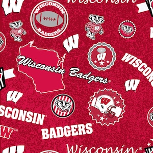 UW-Wisconsin, Badgers Fabric #1208, Licensed Sports Fabric, Sykel Enterprises, Quilting Cotton, Fabric By The Yard and Half Yard