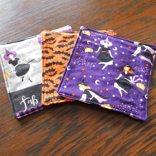 Halloween Coaster Set of 3, Fabric Coaster Set, Reversible Coaster Set, Handmade Coaster Set, Witch Coaster Set, Hot Drink Coaster