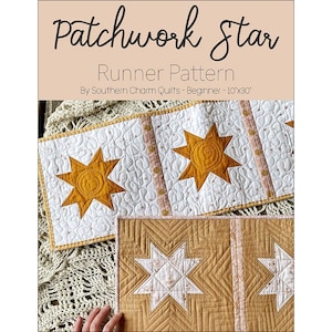 Patchwork Star Table Runner Pattern, Star Quilt Pattern, Southern Charm Quilts, 10 x 30 Table Runner, Beginner Table Runner