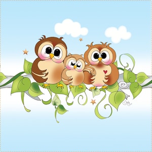 Owl Fabric Panel, Owl Family Fabric, Nursery Panel, 6x6 Fabric Art ...