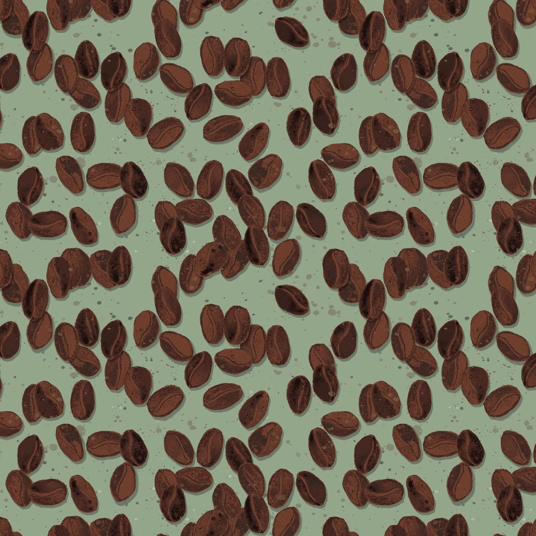 Coffee Beans Fabric, Food Fabric, Yay Coffee, Beans Light Forest 3658