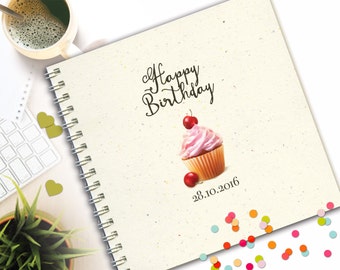 Happy Birthday Notebook, Cupcake Notebook, Journal with Confetti, Happy Birthday Notebook, Birthday Gift Notebook, Custom Designed Notebook