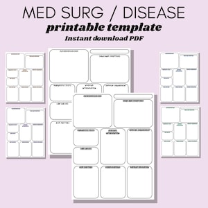 Nursing Disease Concept Digital Study Template, Printable, 6 Colors, Nursing School, Study Guide, for Students, Med Surg, Pathophysiology