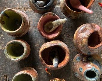 Set of ten wabi sabi small pots cups and vases Ceramic.