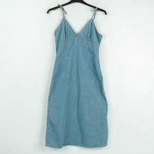 H&m women l denim mini dress jean summer dress spaghetti strap zip up back image 1