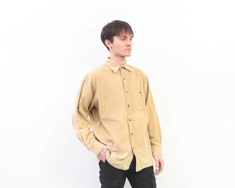 CANDA Corduroy Vintage Heren M Soft Cords Casual Shirt Lange mouwen Button Up Retro Formele Corduroy Beige Katoen Alledaagse Streetwear Top 2v afbeelding 3