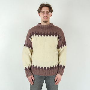 Vintage L Mens Wool Jumper Pullover Sweater Nordic Knit Norwegian Knit Norway Icelandic Northern Knitted Casual Christmas Warm Winter Top 4b