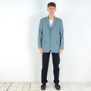 Hugo Boss Angelico Vintage Men&#39;s UK 42 US Virgin Wool Blazer L Jacket Sport Coat, EU 52 Suit Retro Grey Button Formal Large Wedding Smart 3d