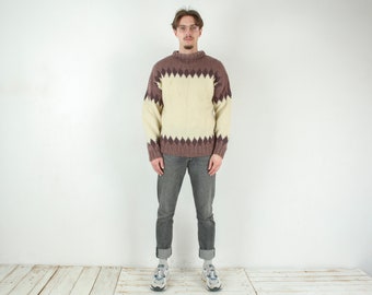 Vintage L Mens Wool Jumper Pullover Sweater Nordic Knit Norwegian Knit Norway Icelandic Northern Knitted Casual Christmas Warm Winter Top 4b