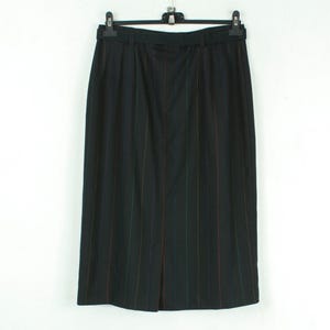 Vintage 1980&#39;s yarell women l midi skirt, below the knee pinstriped belted, black f 46 wool blend lined retro 70&#39;s warm winter spring 80s 2v