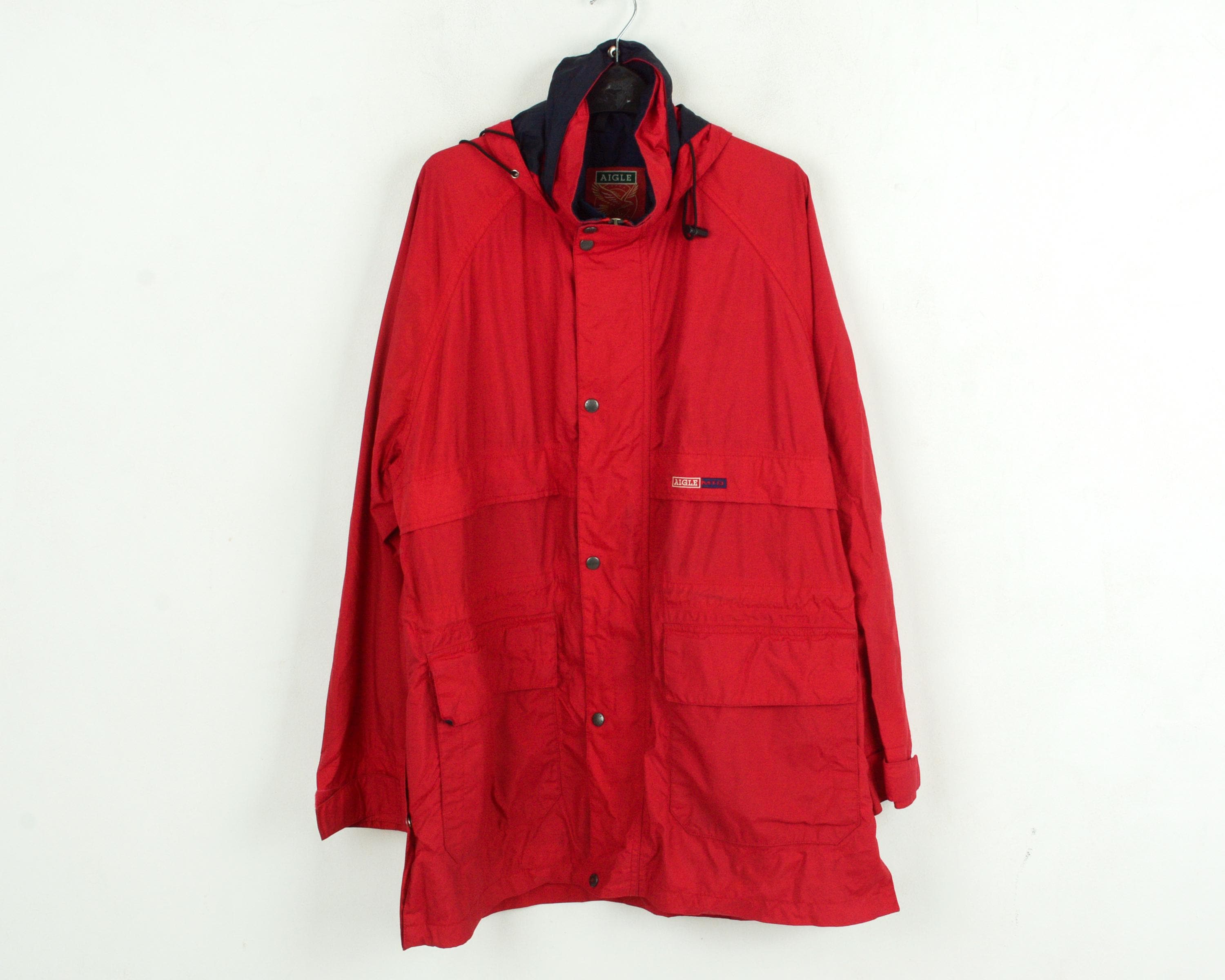 Vintage AIGLE MTD Men XL Red Jacket, Hooded Coat Parka
