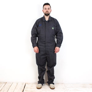 Vintage KING GEE Men Size 94L Worker Boilersuit Dungaree Coveralls Chore Overalls Long Sleeved Navy Jumpsuit Workgear Trousers Bottoms 3v
